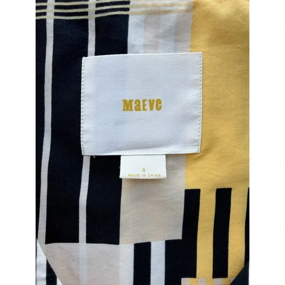 Anthropologie Maeve Silk Yellow Black Geometric Midi Dress 0 Pockets Mod - Picture 3 of 9